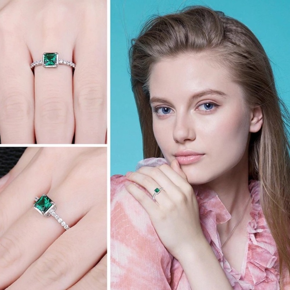 0.53ct Princess Cut Emerald Ring - Picture 4 of 7